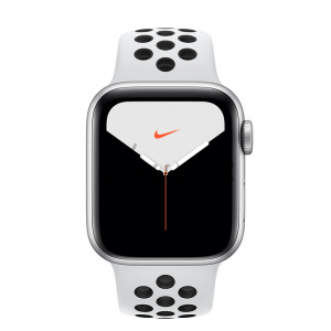 Купить Apple Watch Series 5 // 40мм GPS + Cellular // Корпус из алюминия серебристого цвета, спортивный ремешок Nike цвета «чистая платина/чёрный»