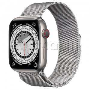 Купить Apple Watch Series 7 // 45мм GPS + Cellular // Корпус из титана, миланский сетчатый браслет серебристого цвета