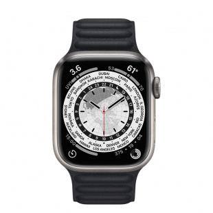 Apple Watch Series 7 // 41мм GPS + Cellular // Корпус из титана, кожаный браслет цвета «тёмная ночь», размер ремешка M/L