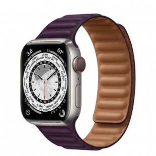Apple Watch Series 7 // 45мм GPS + Cellular // Корпус из титана, кожаный браслет цвета «тёмная вишня», размер ремешка M/L