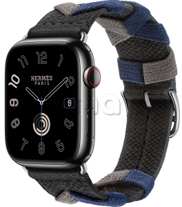 Купить Apple Watch Series 9 Hermès // 45мм GPS+Cellular // Корпус из нержавеющей стали цвета "черный космос", ремешок Bridon Single Tour цвета Noir