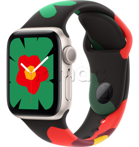 Купить Apple Watch SE // 44мм GPS (Custom) // Корпус из алюминия цвета «сияющая звезда», спортивный ремешок цвета Black Unity-Unity Bloom (2024)