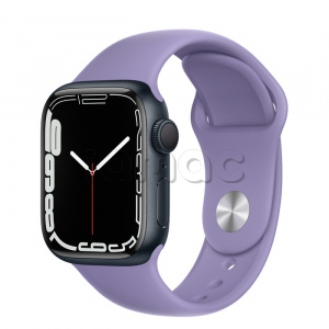 Купить Apple Watch Series 7 // 41мм GPS // Корпус из алюминия цвета «тёмная ночь», спортивный ремешок цвета «английская лаванда»