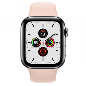 Купить Apple Watch Series 5 // 44мм GPS + Cellular // Корпус из нержавеющей стали цвета «серый космос», спортивный ремешок цвета «розовый песок»