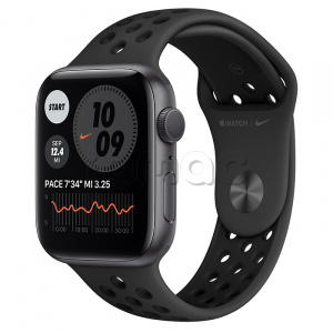 Купить Apple Watch Series 6 // 44мм GPS // Корпус из алюминия цвета «серый космос», спортивный ремешок Nike цвета «Антрацитовый/чёрный»