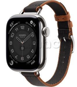 Купить Apple Watch Series 10 Hermès // 42мм GPS+Cellular // Корпус из титана серебристого цвета, ремешок Twill Jump Attelage Single Tour цвета Noir/Gold