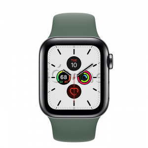 Купить Apple Watch Series 5 // 40мм GPS + Cellular // Корпус из нержавеющей стали цвета «серый космос», спортивный ремешок цвета «сосновый лес»