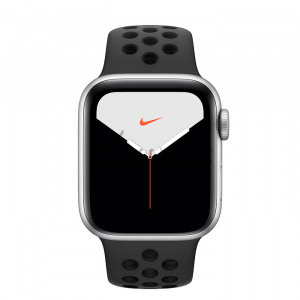 Купить Apple Watch Series 5 // 40мм GPS // Корпус из алюминия серебристого цвета, спортивный ремешок Nike цвета «антрацитовый/чёрный»