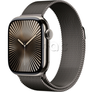 Купить Apple Watch Series 10 // 42мм GPS+Cellular // Корпус из титана натурального цвета, миланский сетчатый браслет сланцевого цвета