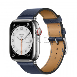 Купить Apple Watch Series 7 Hermès // 41мм GPS + Cellular // Корпус из нержавеющей стали серебристого цвета, ремешок Single Tour цвета Navy