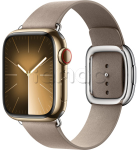 Купить Apple Watch Series 9 // 41мм GPS+Cellular // Корпус из нержавеющей стали золотого цвета, ремешок каменного цвета с современной пряжкой (Modern Buckle), размер ремешка L