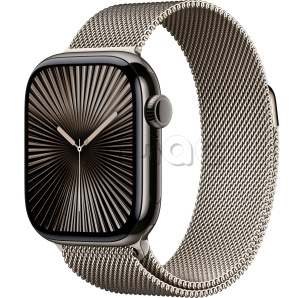Купить Apple Watch Series 10 // 42мм GPS+Cellular // Корпус из титана сланцевого цвета, миланский сетчатый браслет натурального цвета