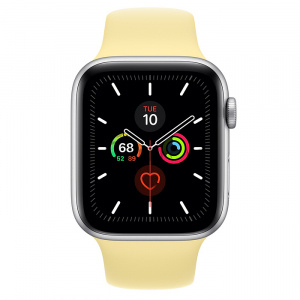 Купить Apple Watch Series 5 // 44мм GPS // Корпус из алюминия серебристого цвета, спортивный ремешок цвета «лимонный мусс»