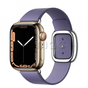 Купить Apple Watch Series 7 // 41мм GPS + Cellular // Корпус из нержавеющей стали золотого цвета, ремешок цвета «сиреневая глициния» с современной пряжкой (Modern Buckle), размер ремешка M