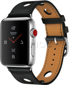 Купить Apple Watch Series 3 Hermès // 42мм GPS + Cellular // Корпус из нержавеющей стали, ремешок из кожи Noir Rallye черного цвета (MQLU2)