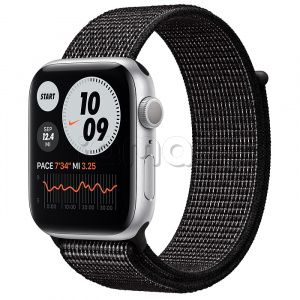 Купить Apple Watch Series 6 // 44мм GPS // Корпус из алюминия серебристого цвета, спортивный браслет Nike чёрного цвета