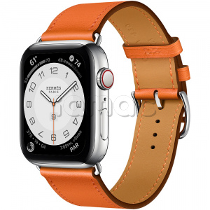 Купить Apple Watch Series 6 Hermès // 44мм GPS + Cellular // Корпус из нержавеющей стали серебристого цвета, ремешок Simple Tour из кожи Swift цвета Orange