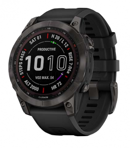 Купить Мультиспортивные часы Garmin Fenix 7 (47mm) Sapphire Solar, титановый черный DLC корпус, черный силиконовый ремешок