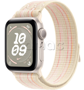Купить Apple Watch SE // 44мм GPS // Корпус из алюминия цвета «сияющая звезда», спортивный браслет Nike цвета «Сияющая звезда/розовый"» (2024)