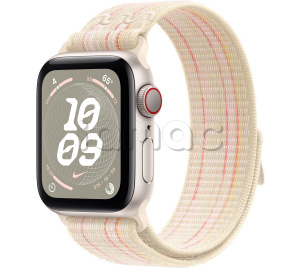 Купить Apple Watch SE // 40мм GPS+Cellular // Корпус из алюминия цвета «сияющая звезда», спортивный браслет Nike цвета «Сияющая звезда/розовый» (2024)