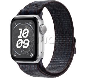 Купить Apple Watch SE // 40мм GPS // Корпус из алюминия серебристого цвета, спортивный браслет Nike цвета «Черный/синий» (2024)