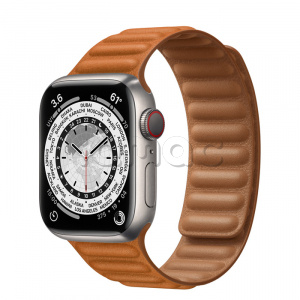 Купить Apple Watch Series 7 // 41мм GPS + Cellular // Корпус из титана, кожаный браслет цвета «золотистая охра», размер ремешка M/L