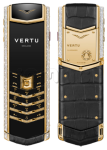 Телефон Vertu Signature V, Alligator Skin, Gold&Diamonds (Iron Black/Черный)