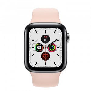 Купить Apple Watch Series 5 // 40мм GPS + Cellular // Корпус из нержавеющей стали цвета «серый космос», спортивный ремешок цвета «розовый песок»