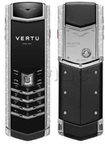 Телефон Vertu Signature V, Calf Leather, White Gold&Diamonds (Iron Black/Черный)