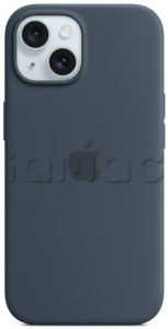 Силиконовый чехол MagSafe для iPhone 15, цвет "штормовой синий"