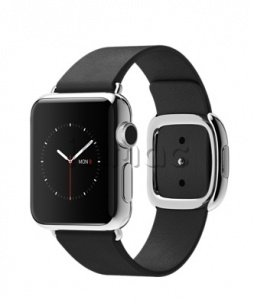 Купить Apple Watch 38 мм, нержавеющая сталь, чёрный ремешок с современной пряжкой