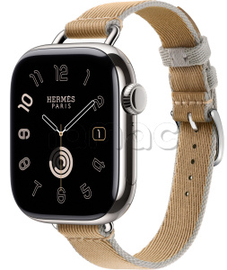 Купить Apple Watch Series 10 Hermès // 42мм GPS+Cellular // Корпус из титана серебристого цвета, ремешок Twill Jump Attelage Single Tour цвета Kraft/Bleu Glacier