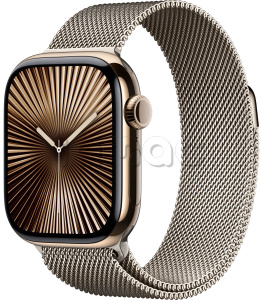 Купить Apple Watch Series 10 // 46мм GPS+Cellular // Корпус из титана золотого цвета, миланский сетчатый браслет натурального цвета