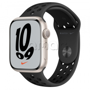 Купить Apple Watch Series 7 // 45мм GPS // Корпус из алюминия цвета «сияющая звезда», спортивный ремешок Nike цвета «антрацитовый/чёрный»