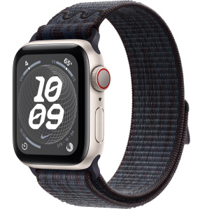 Apple Watch SE // 44мм GPS+Cellular // Корпус из алюминия цвета «сияющая звезда», спортивный браслет Nike цвета «Черный/синий» (2024)
