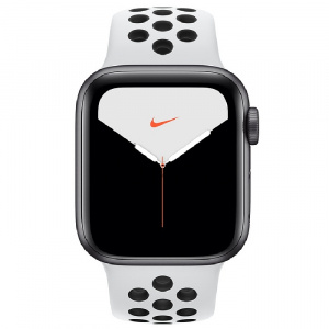 Купить Apple Watch Series 5 // 44мм GPS // Корпус из алюминия цвета «серый космос», спортивный ремешок Nike цвета «чистая платина/чёрный»