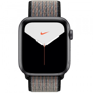 Купить Apple Watch Series 5 // 44мм GPS // Корпус из алюминия цвета «серый космос», спортивный браслет Nike цвета «синяя пастель/раскалённая лава»