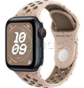 Купить Apple Watch SE // 44мм GPS+Cellular // Корпус из алюминия цвета «тёмная ночь», спортивный ремешок Nike цвета «Пустынный камень» (2024)