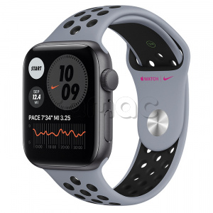 Купить Apple Watch SE // 44мм GPS // Корпус из алюминия цвета «серый космос», спортивный ремешок Nike цвета «Дымчатый серый/чёрный» (2020)