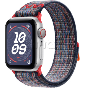 Купить Apple Watch SE // 44мм GPS+Cellular // Корпус из алюминия серебристого цвета, спортивный браслет Nike цвета «Синий/красный» (2024)
