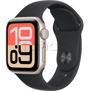 Купить Apple Watch SE 3 // 44мм GPS // Корпус из алюминия цвета "сияющая звезда", спортивный ремешок цвета "полуночный" (2025)