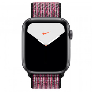 Купить Apple Watch Series 5 // 40мм GPS // Корпус из алюминия цвета «серый космос», спортивный браслет Nike цвета «розовый всплеск/пурпурная ягода»