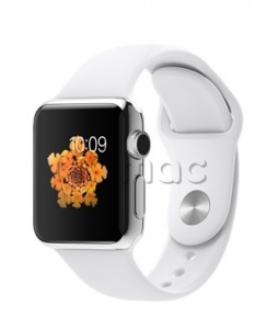 Купить Apple Watch 38 мм, нержавеющая сталь, белый спортивный ремешок