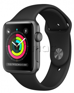 Купить Apple Watch Series 3 // 42мм GPS // Корпус из алюминия цвета «серый космос», спортивный ремешок чёрного цвета (MQL12)