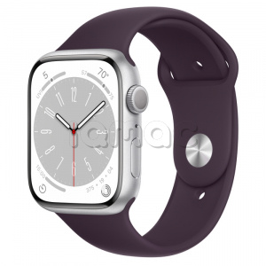 Купить Apple Watch Series 8 // 45мм GPS // Корпус из алюминия серебристого цвета, спортивный ремешок цвета "бузина"