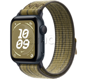 Купить Apple Watch SE // 40мм GPS // Корпус из алюминия цвета «тёмная ночь», спортивный браслет Nike цвета «Зеленый/серый» (2024)