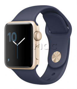 Купить Apple Watch Series 1 38мм Корпус из золотистого алюминия, спортивный ремешок тёмно‑﻿синего цвета (MQ102)
