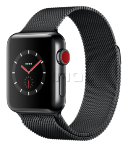 Купить Apple Watch Series 3 // 38мм GPS + Cellular // Корпус из нержавеющей стали цвета «чёрный космос», миланский сетчатый браслет цвета «чёрный космос» (MR1H2)