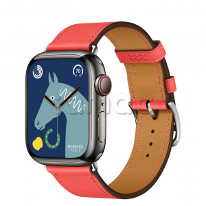 Купить Apple Watch Series 8 Hermès // 41мм GPS + Cellular // Корпус из нержавеющей стали цвета «черный космос», ремешок Single Tour цвета Rose Texas