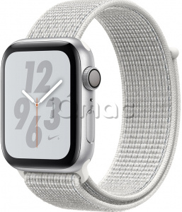 Купить Apple Watch Series 4 Nike+ // 44мм GPS // Корпус из алюминия серебристого цвета, ремешок из плетёного нейлона Nike цвета «снежная вершина» (MU7H2)
